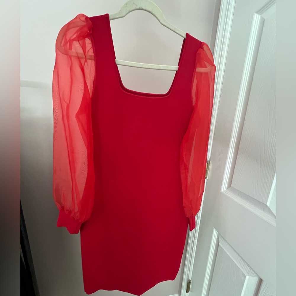 House of Harlow 1960 Red Blouse with Sheer Sleeves
